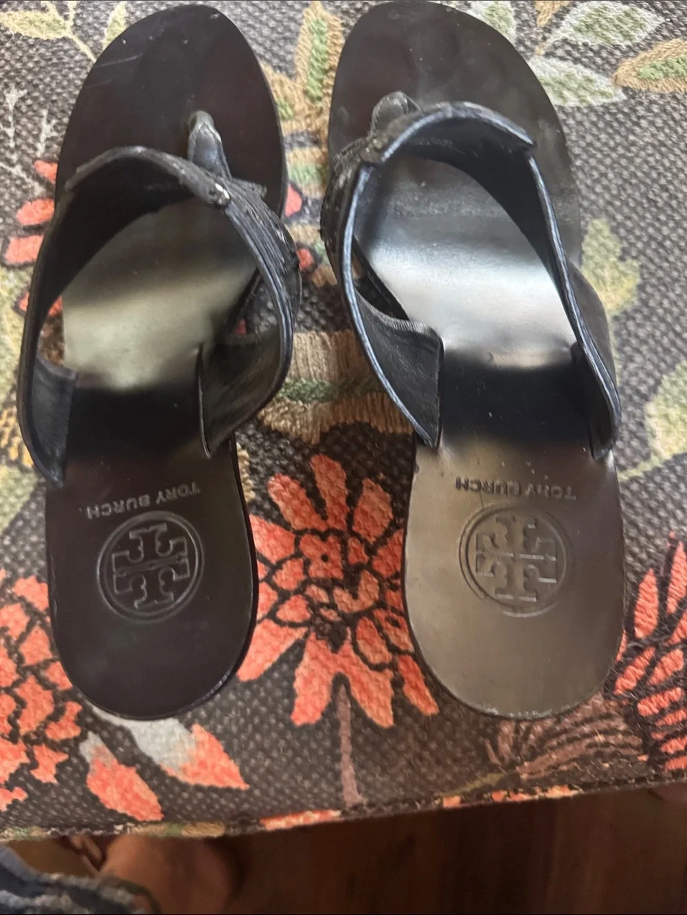 Tory Burch Miller Black Leather Thong Sandals